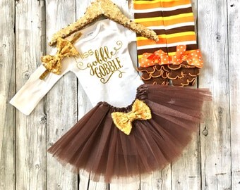Miss gobble gobble thanksgiving outfit, baby girls thanksgiving outfit, first thanksgiving outfit, thanksgiving onesie, girls thanksgiving