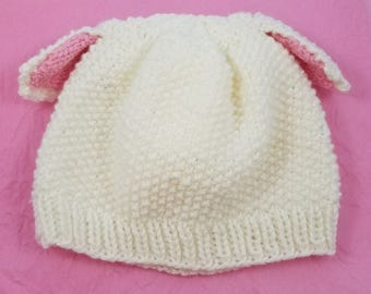 Lamb baby hat hand knit curly hat newborn photo prop cream