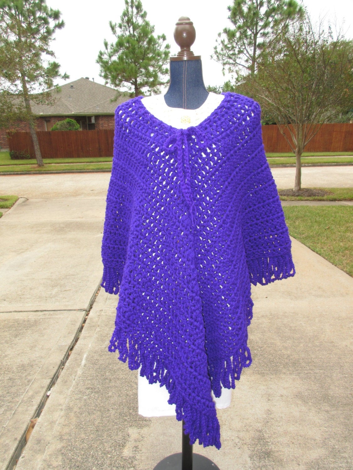 Crochet Poncho: Plus Size 2XL Crochet Purple Poncho