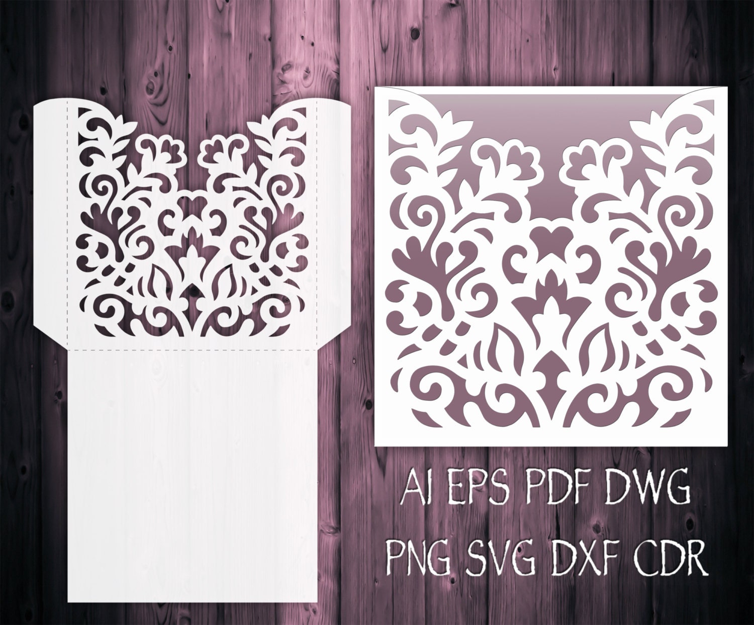 Wedding Invitation Pocket Envelope 5x7 & 5x5 SVG Template