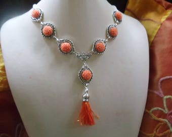 Melly 3-piece jewelry set silver/orange HippieEthnoIbiza style