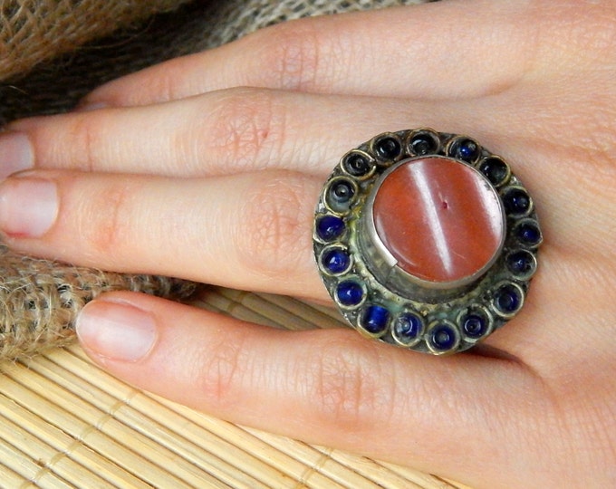 Antique tribal ring / banjara vintage ring / silvertone indian ring / kuchi ring size 6 / boho tribal ring / bohemian old afghan jewelry