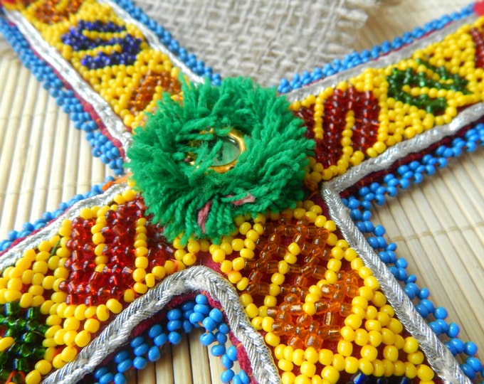 Kuchi beaded patch / costume patch / vintage embroidered cross / ethnic accessories / tribal ats application patch / handmade decoration