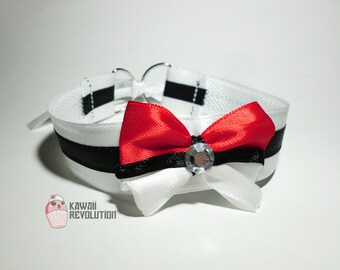 Collar pastel goth choker ddlg petplay kittenplay pokeball pet play kitten play pokemon go cosplay lolita blue ribbon bow bell costume geek