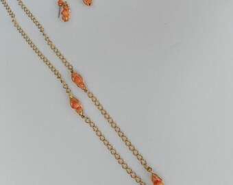 Vintage Avon Gold Necklace orange stones with earrings