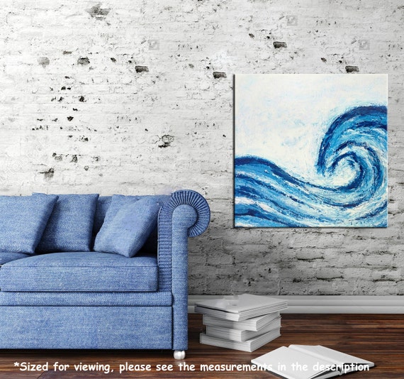 Surf art painting Abstract Ocean Waves Surfing Palette knife