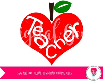 Teacher in Heart Apple SVG / DXF Cutting Files For Cricut Design Space / Silhouette Studio & PNG Clipart Digital Download, Commercial Use Ok