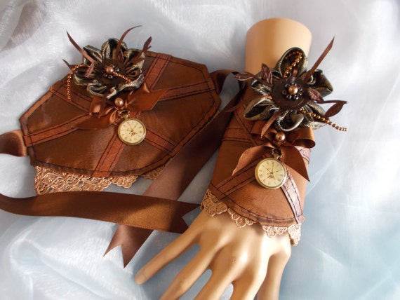 Cuff Bracelets, Fabric Cuffs, Pair, Steampunk Bracelets, Flowers, Lacy, Beaded, Brown by ElegantDarkness steampunk buy now online Cuff Bracelets, Fabric Cuffs, Pair, Steampunk Bracelets, Flowers, Lacy, Beaded, Brown by ElegantDarkness steampunk buy now online