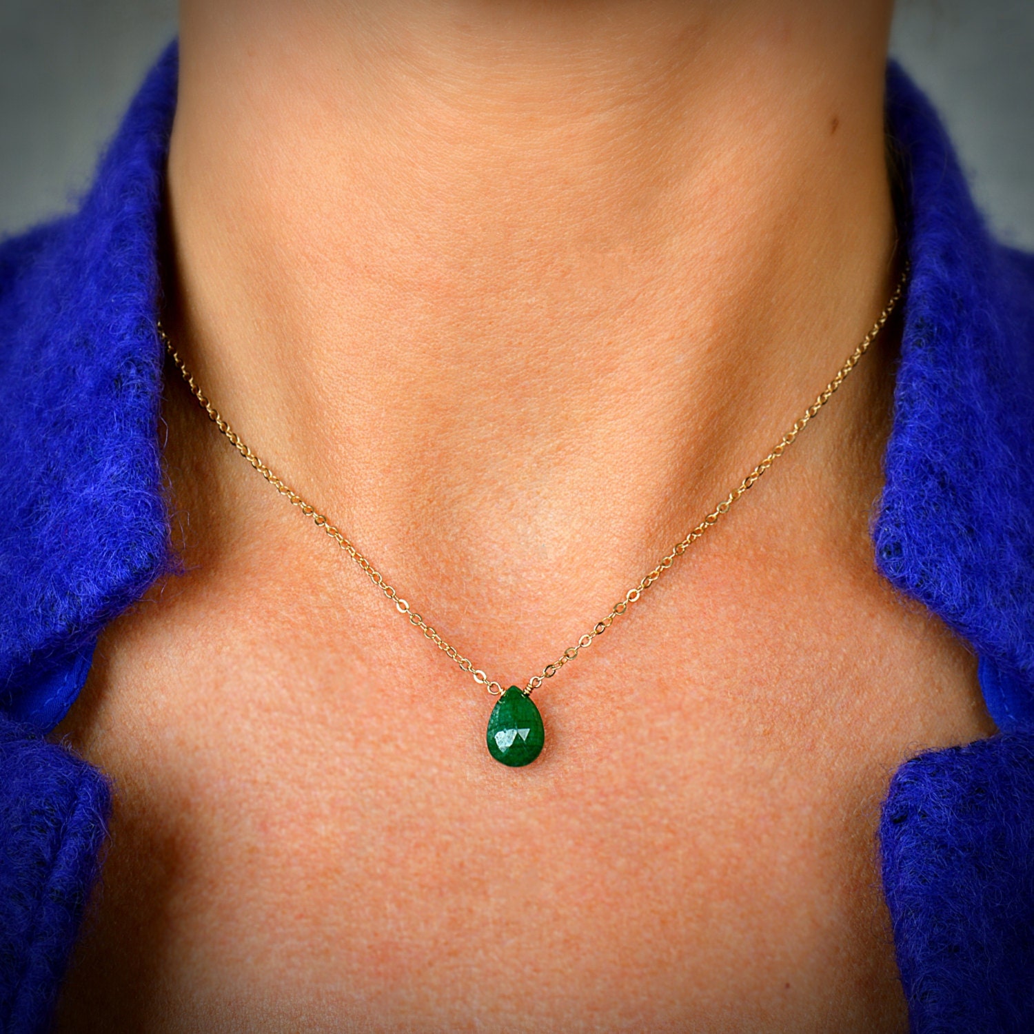 Genuine Emerald Necklace May Birthstone Natural Emerald 3681