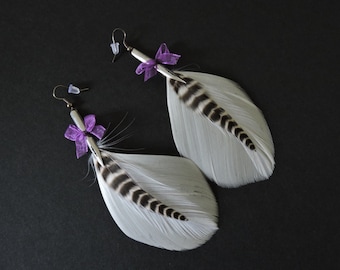 Boucles d'oreilles plumes de coq et d'oie / Rooster and goose feathers earrings