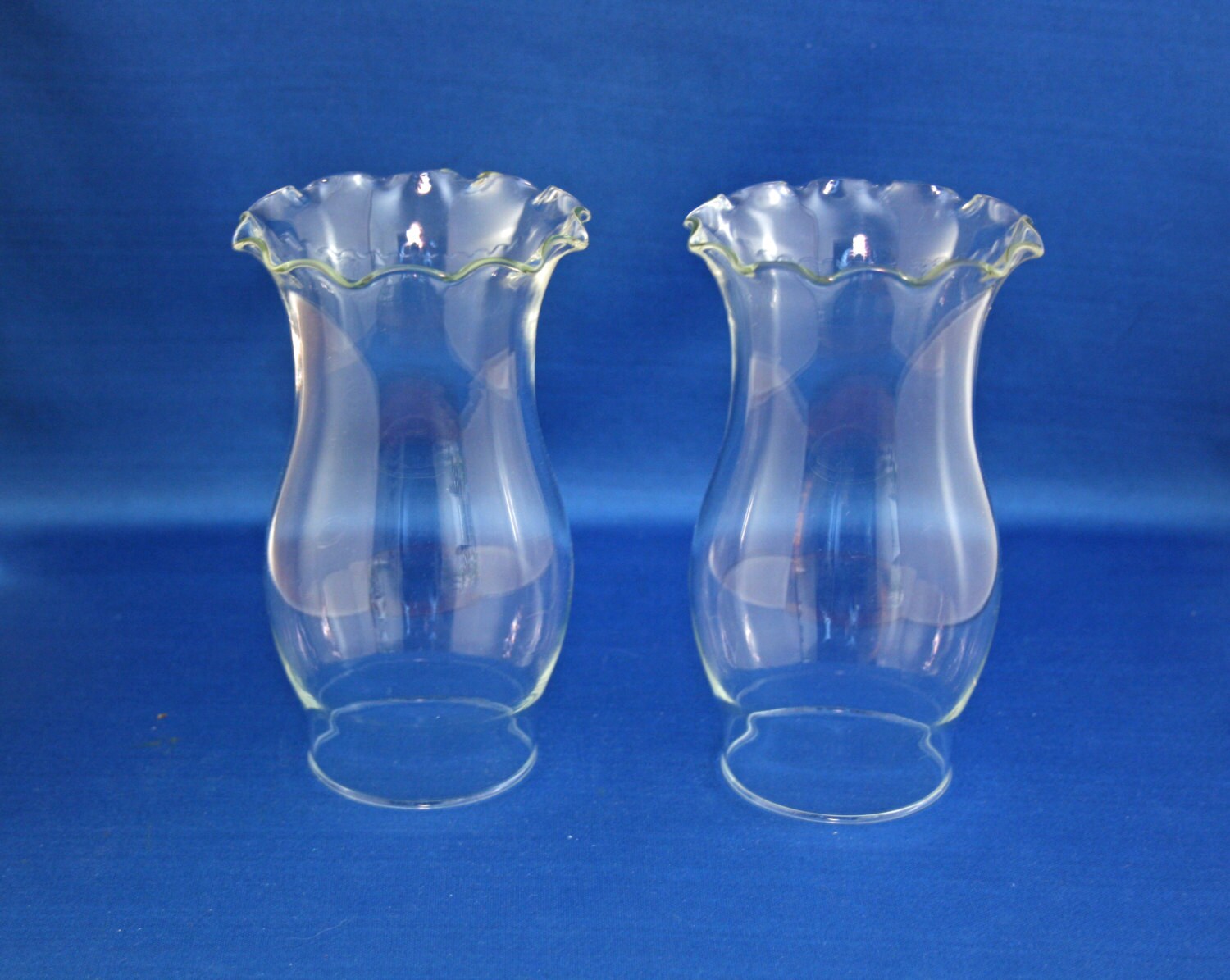 Clear Glass Ruffle Top Oil Lamp Lantern Replacement Chimney pair