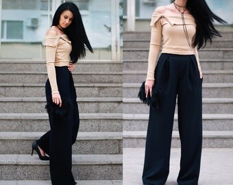 Wide Leg Pants / High Waisted Pants / Women's Pants / Black Pants / Handmade Pants / Elegant Pants / Comfortable Pants