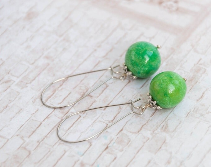 Lime green earrings, Green dangle earrings, Bright green earrings, Dangle green earrings, Bright earrings, 15mm 0.6in