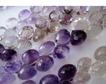 ON SALE 50% Rutilated Amethyst, Amethyst Rutile, Faceted Onion Briolette Beads, 7mm Beads, 28 Pieces, 4.5 Inch Half Strand