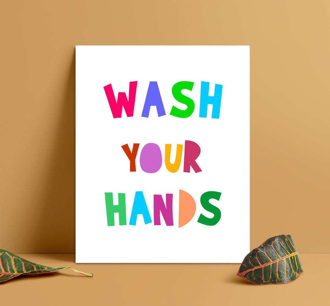 Wash Your Hands Printable Colorful Kids Bathroom Decor