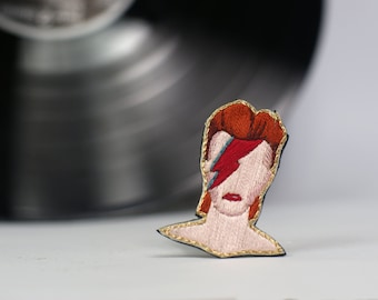 Embroidered brooch, hand sewn David Bowie's brooch,embroidered jewel portrait,cameo brooch