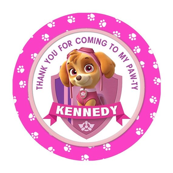 Pink Paw Patrol Round stickers birthday label printable