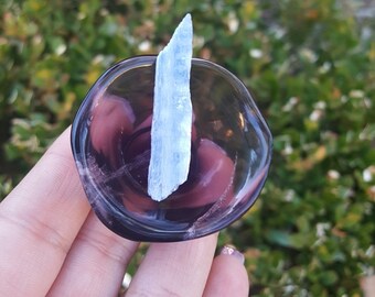 Fluorite Charging Bowl, Charging Bowl, Fluorite, Purple Fluorite, Kyanite, Fluorite Charging Bowl with Kyanite