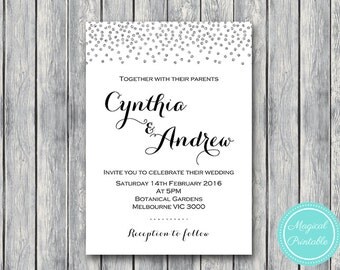 Silver Confetti Personalized Wedding Invitations, Bridal shower invitation, Printable Wedding, Silver Invitation, WI49 TH63