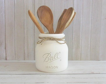Mason Jar Utensil Holder - Half Gallon Mason Jar - Kitchen Storage - Large Mason Jar - Utensil Holder - Farmhouse - Mason Jar Canister