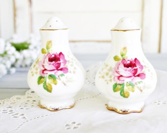 Vintage Royal Albert "American Beauty" Salt and Pepper Shakers | Pink Rose Salt and Pepper, Bone China Salt and Pepper Shakers