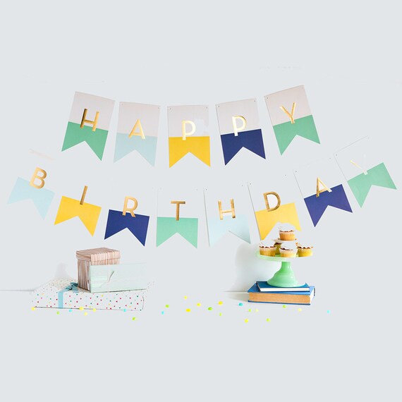 Happy Birthday Banner, Pastel Birthday Banner, Pastel First Birthday, Boy Birthday, 1st Birthday, Mint Green, Yellow, Blue, Birthday Party Il_570xn