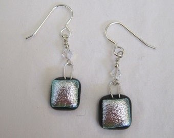 Silver Dichroic Glass Earrings - g0821e21