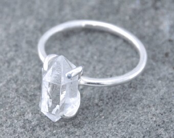 Engagement ring. Raw Herkimer diamond Ring- Recycled 925 silver or brass - Free shipping