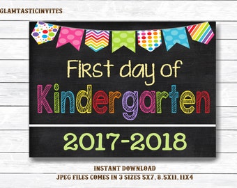 First Day of Kindergarten Sign Instant Download, First Day of School Chalkboard, Three Sizes, First Day of School. Chalkboard Sign, DIY Sign
