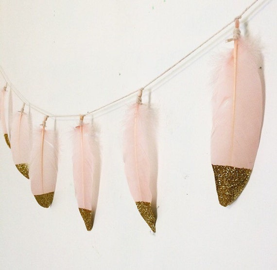 Gold Dipped Feather Garland Blush Pink Feathers