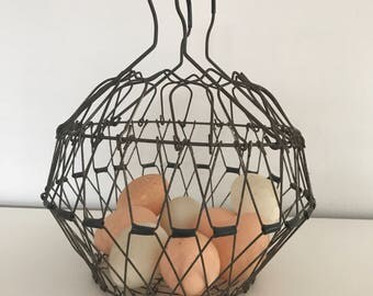 vintage collapsible egg basket | wire basket, egg basket, folding basket, plant holder, egg holder, farmhouse decor, french egg basket