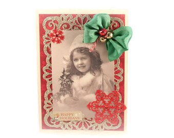 Holiday Card, Happy Holidays, Christmas Card, Xmas, Victorian Christmas, Vintage Style, Fancy Handmade Card, Luxury Christmas Card, Retro