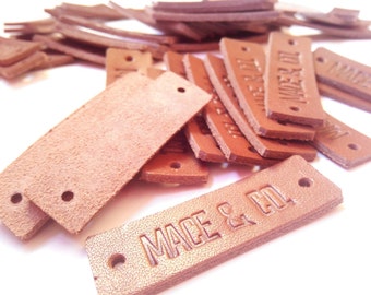 Leather Tag / Label for Your Business, any Name, Text, Monogram, Symbols Stamped on Genuine Leather, Custom, Personal Tags, Etsy Shop Supply