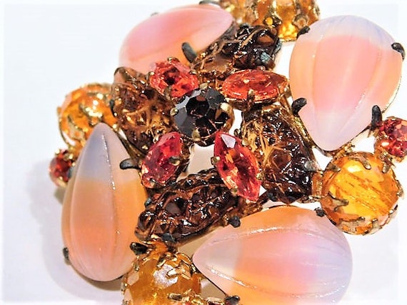 Vintage Rhinestone Brooch Fruit Salad Molded Corn Kernel Navettes Givre Frosted Art Glass Mid Century 1960s Juliana DeLizza Elster D & E