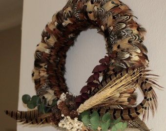 Ringneck Pheasant Feather Wreath 10"
