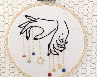 Galaxy Hands with Planets - Handmade Embroidery