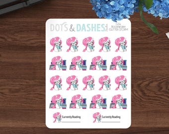 Teeny Tiny Bookworm Glitter Storm, bookworm unicorn, itty bitty stickers, unicorn planner stickers, currently ready stickers,-GS4-T