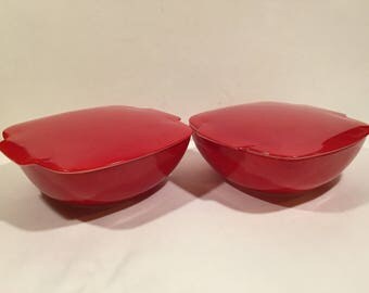1950s Pyrex Red Hostess Casserole Dishes with Lids - 1.5 Qt - Oven to Table