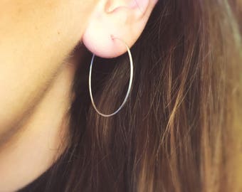 Simple silver hoop earrings, sterling silver hoops, minimalist earrings, silver earrings, hoop earrings, 35 mm