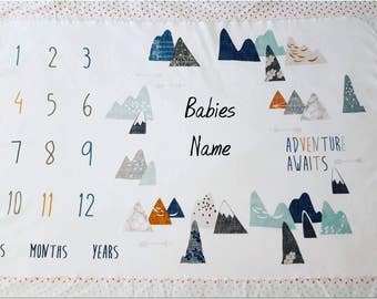 Baby Milestone Blanket, Milestone Blanket, Adventure Awaits, Monthly Swaddle Blanket, Anniversary Blanket, Age Blanket, Growth Blanket