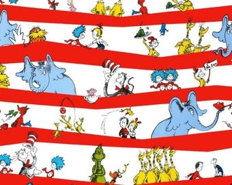 Dr Seuss Striped Fabric, Grinch fabric, Green eggs and ham fabric, Lorax fabric, Horton fabric