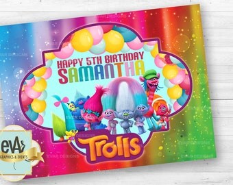 Trolls Birthday Banner, Trolls Party Supplies, Trolls Themed Party, Trolls Theme, Trolls Backdrop