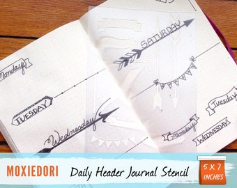 Daily Header Stencil - Bullet Point Journal Stencil, fits Leuchtturm and Moleskine 5" by 7"