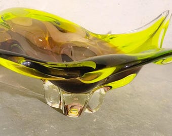 Yellow Mandruzzato Sommerso Murano glass bowl