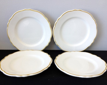 Set of 4 Homer Laughlin Restaurant ware Scallop Lunch Plates with Mustard Trim