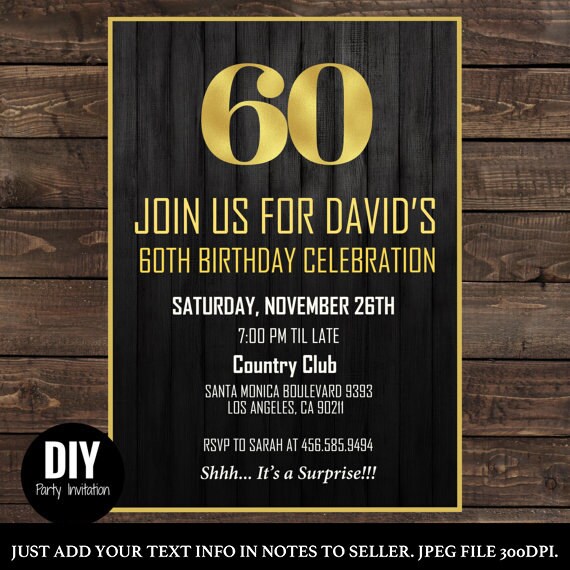 Printable Black Gold 60th Birthday Invitations 60th Birthday Invitation For Men 