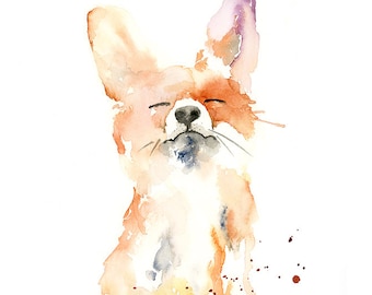 Proud Fox Watercolor Fine Art Print - modern wild animal art, watercolor fine art for fox lovers, playful fox watercolor painting
