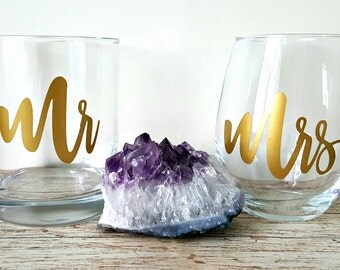 Mr and Mrs Whiskey Glass and Wine Glass, Wine and Whiskey, Mr and Mrs, Mr and Mrs Wine and Whiskey, Wedding Gift, Engagement Gift,Engagement