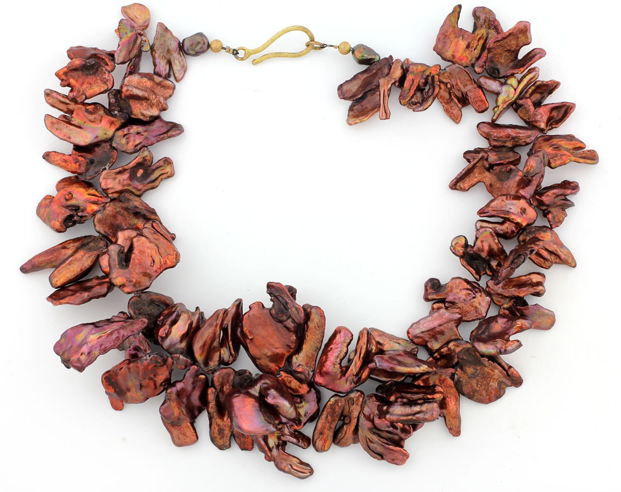 Necklace of Glowing Copper Rainbow Pearls KP3960