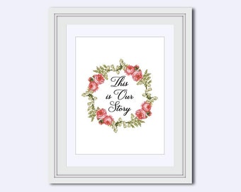 This is Our Story - pink roses - printable art - Wedding printable - instant download - DIY printable - wedding art - wedding sign - pdf